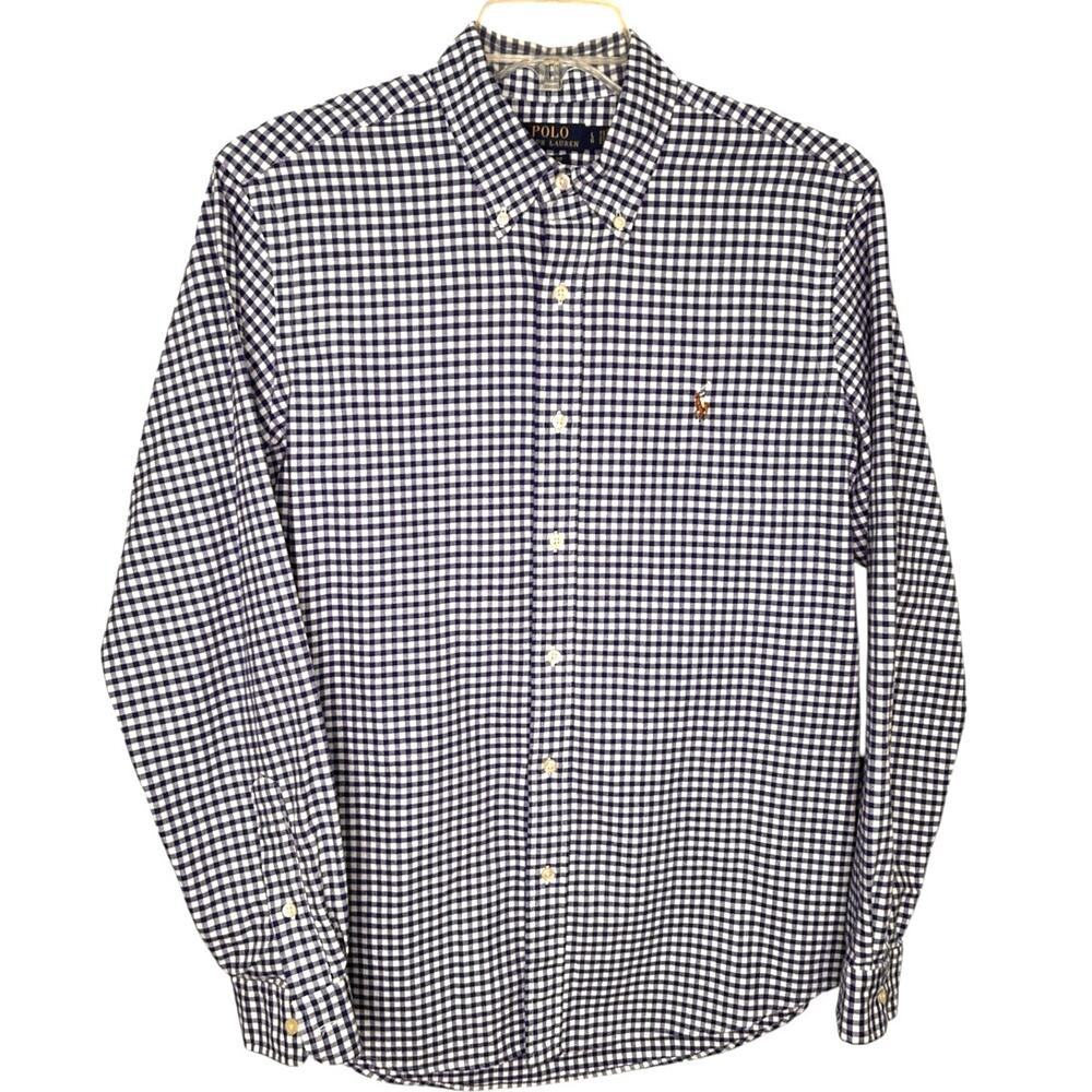 Polo Ralph Lauren Button Shirt Mens LG Blue Checkered Long Sleeve Classic Fit